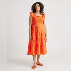 Quince 100% Organic Cotton Poplin Maternity Smocked Midi Dress In Orange Sz: XL